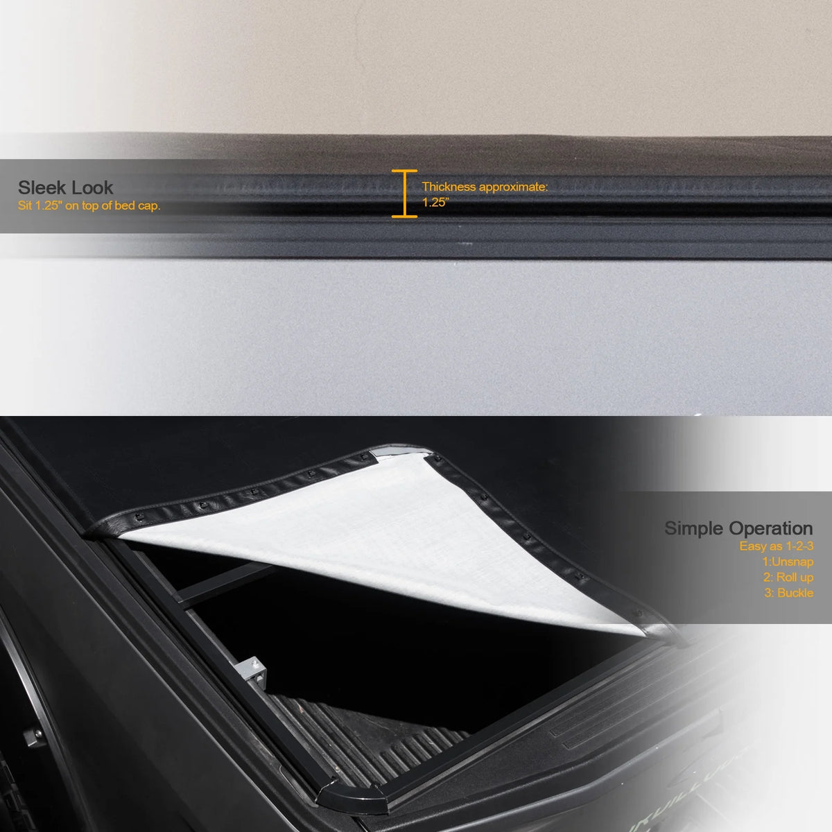 Black Hidden Snap Tonneau Cover for 6.5 Feet Bed C246
