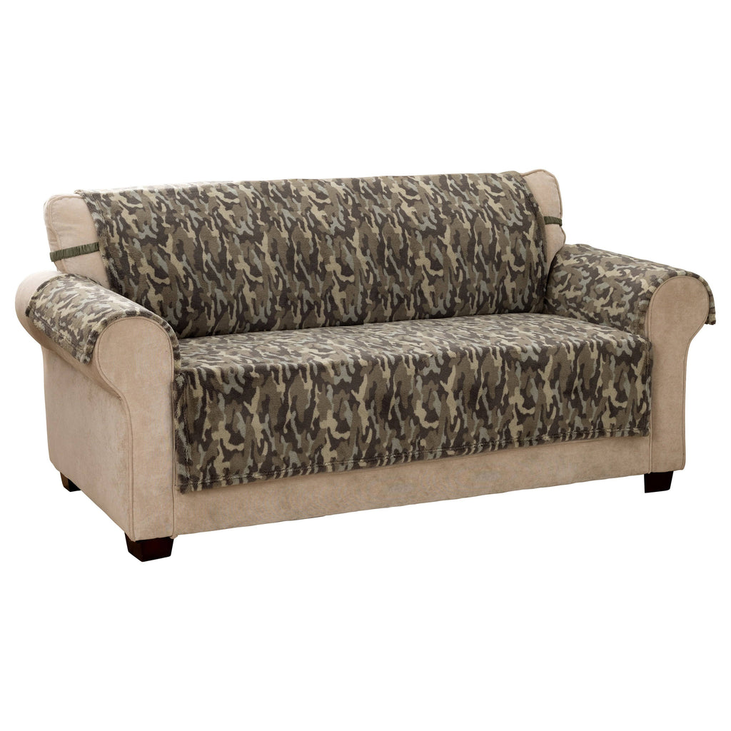 Olive Green Camo Plush Sofa Cover N487