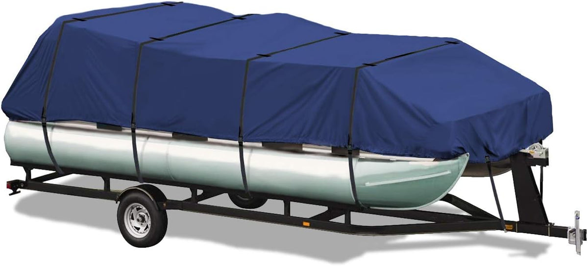 Pontoon Boat Cover, Waterproof 600D Polyester Trailerable, 17 ft to 20 ft Long, Blue E61293