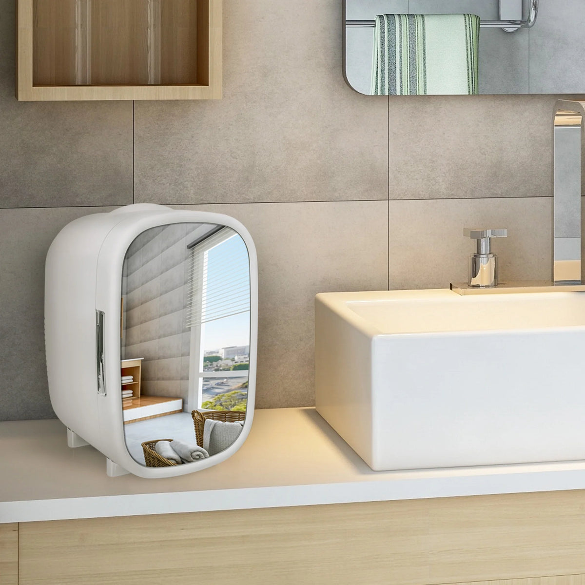 White 7L Mini Fridge with Mirror Door T690