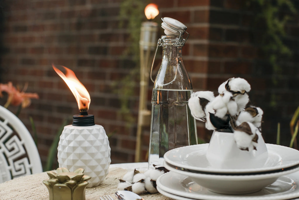 6.5-Inch 3-pk Glass Table Torch White/Gold J106
