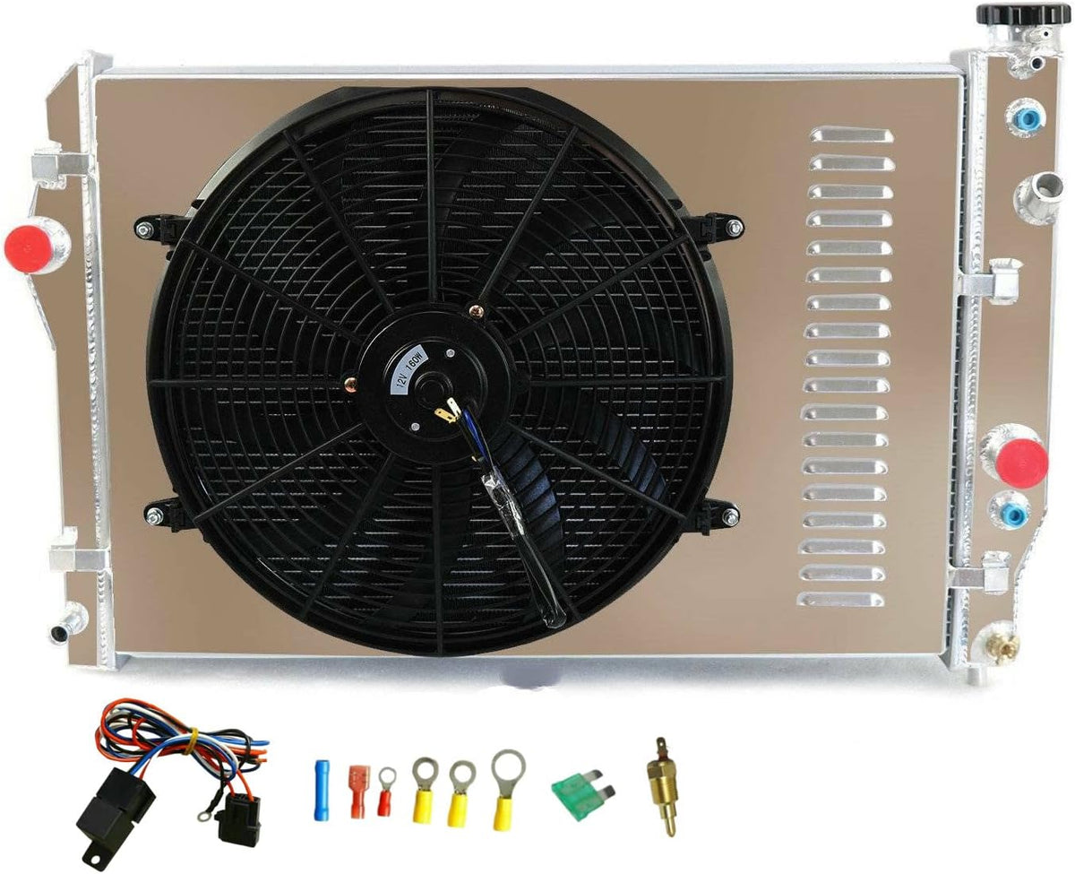 3 Row Aluminum Radiator with Electric Fan Shroud Thermostat Kit E254