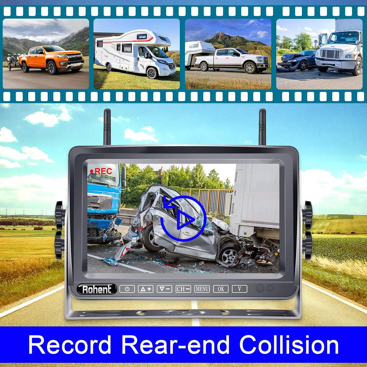 Wireless Backup Camera System with 7 Inch Monitor and 2 Cameras Z3491