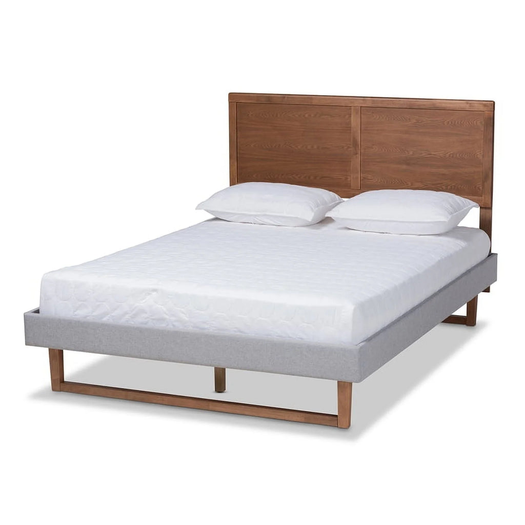 Queen Size Light Gray Upholstered Wood Platform Bed L985528