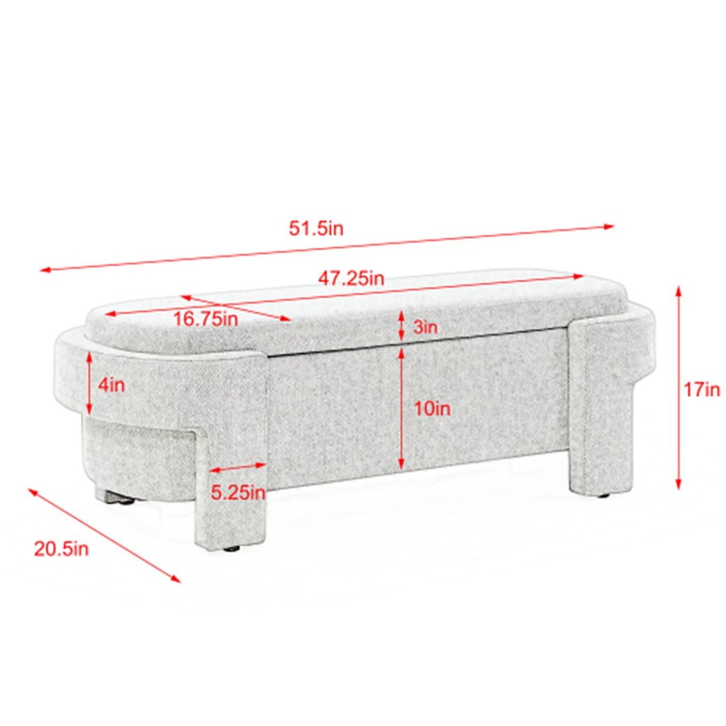 51" Chenille Upholstered Storage Ottoman Bench A171356