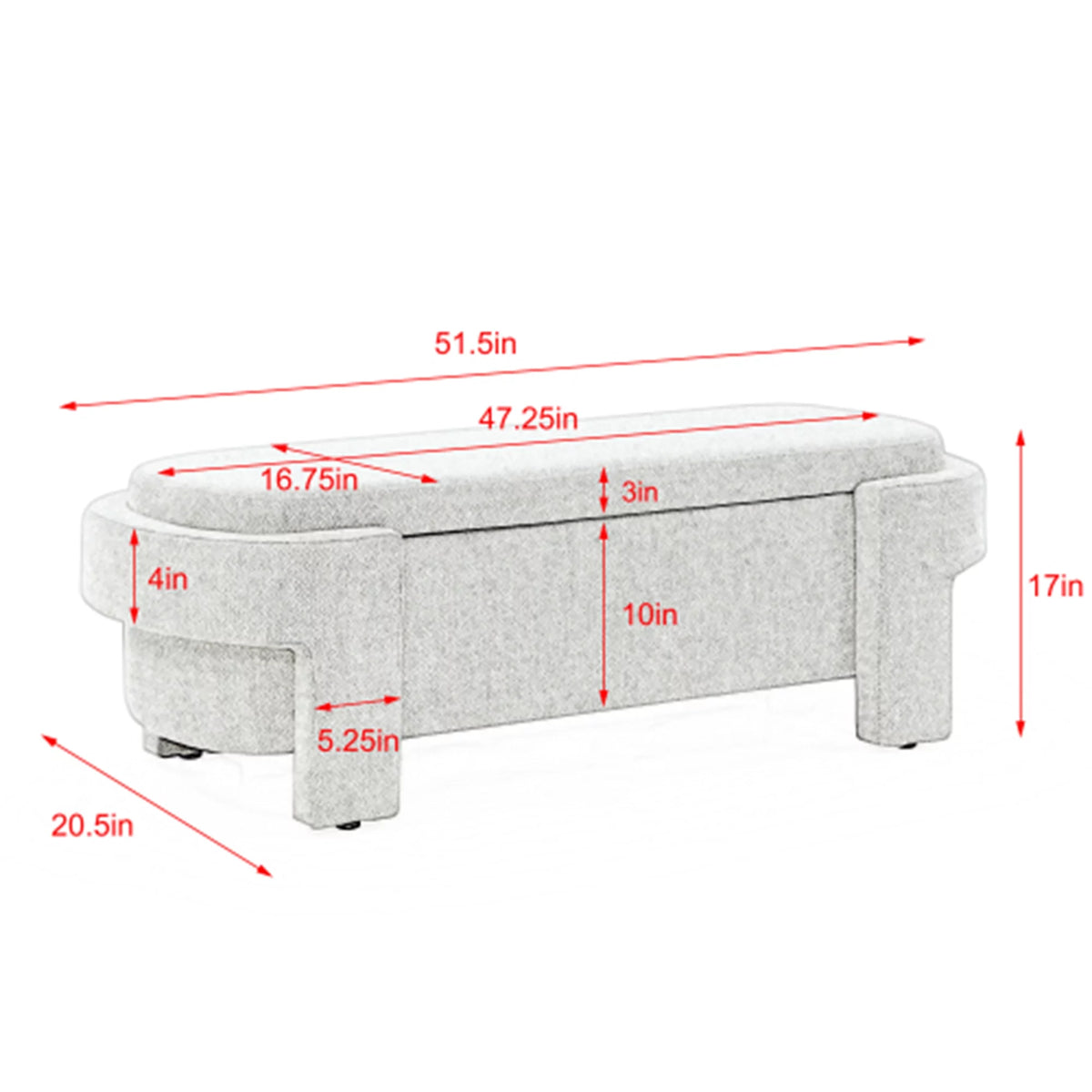 51" Chenille Upholstered Storage Ottoman Bench A171356