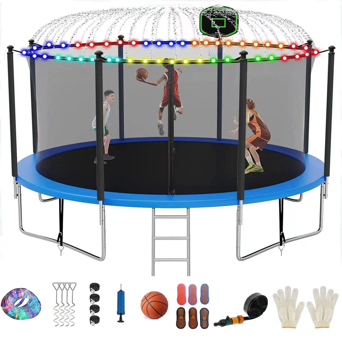 16FT Outdoor Trampoline with Basketball Hoop and Ladder K2043