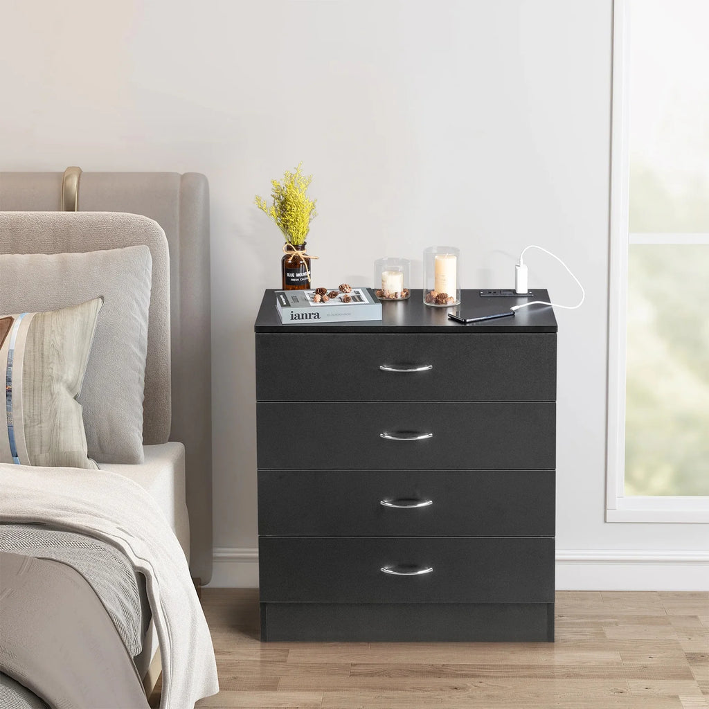 Black 4 Drawer Dresser with Power Outlets C58824