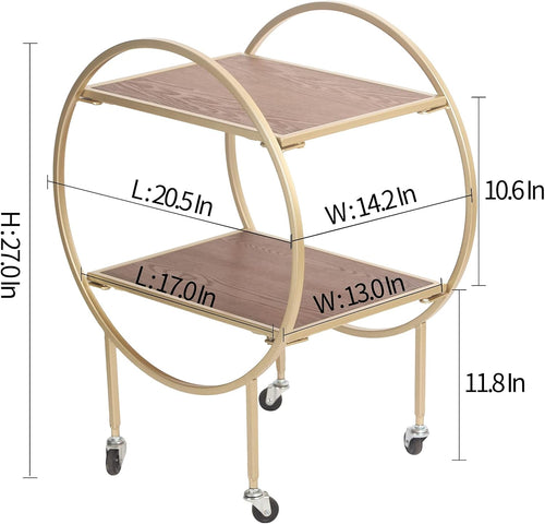 2-Tier Round Side Table with Wheels Metal Frame Removable Nightstand Utility Rolling Cart N84898