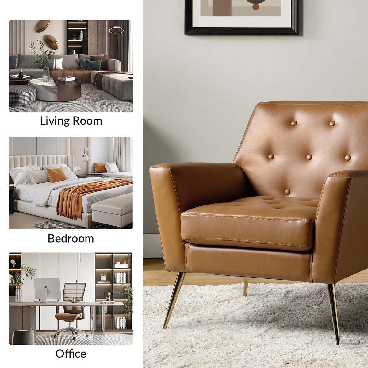 Leather Button-Tufted Arm Chair Set of 2 C82622