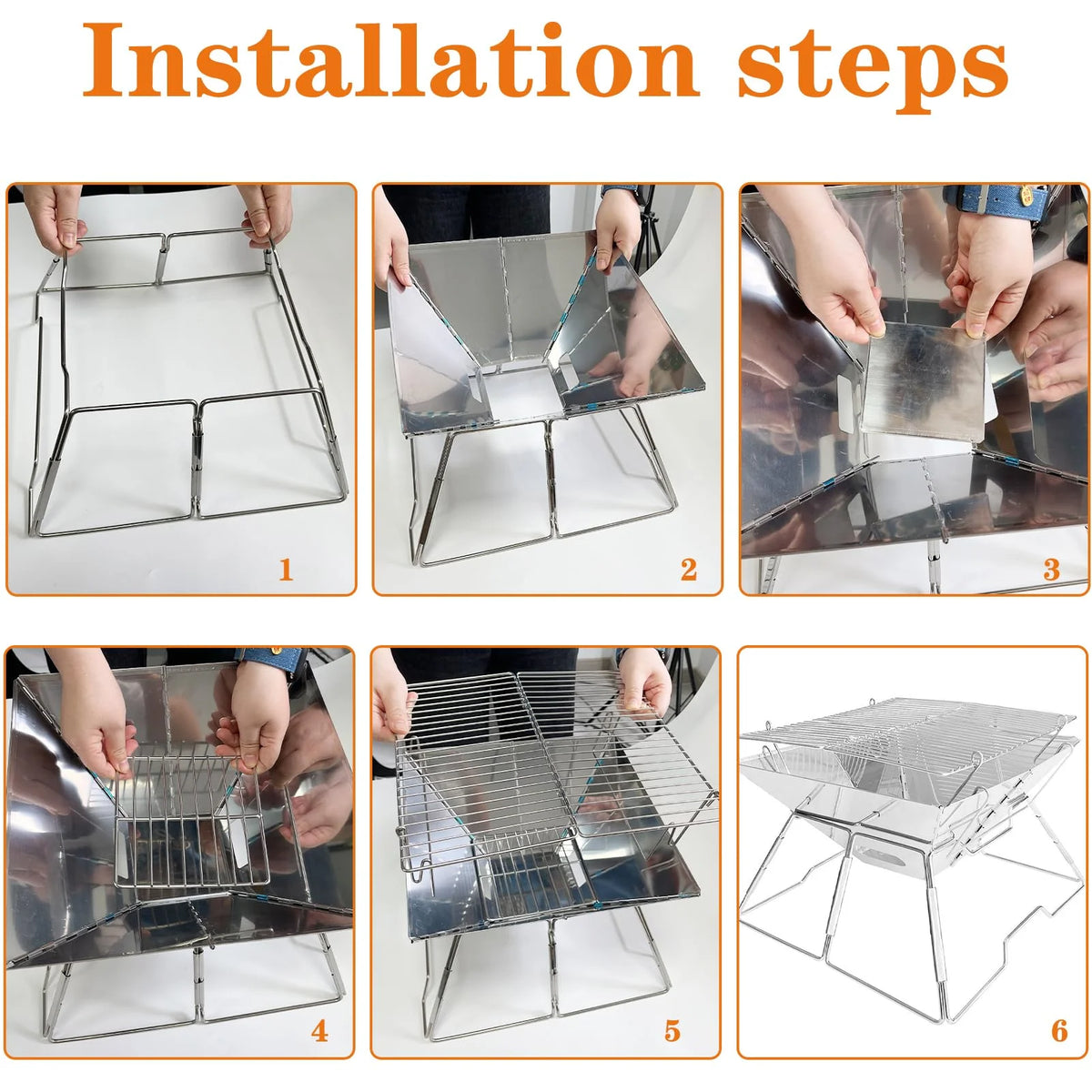 Charcoal Folding Stainless Steel BBQ Grill E182515