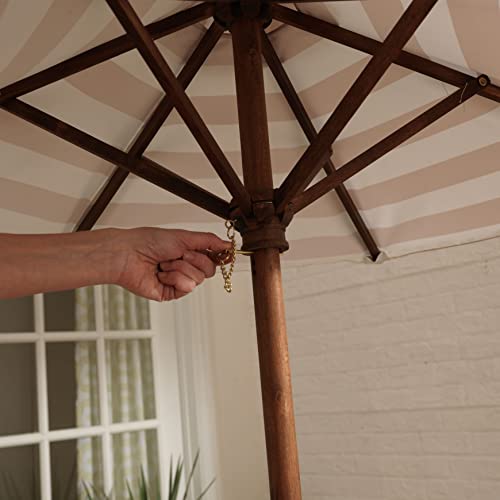 Outdoor Wooden Table & Bench Set with Cushions and Umbrella O160427