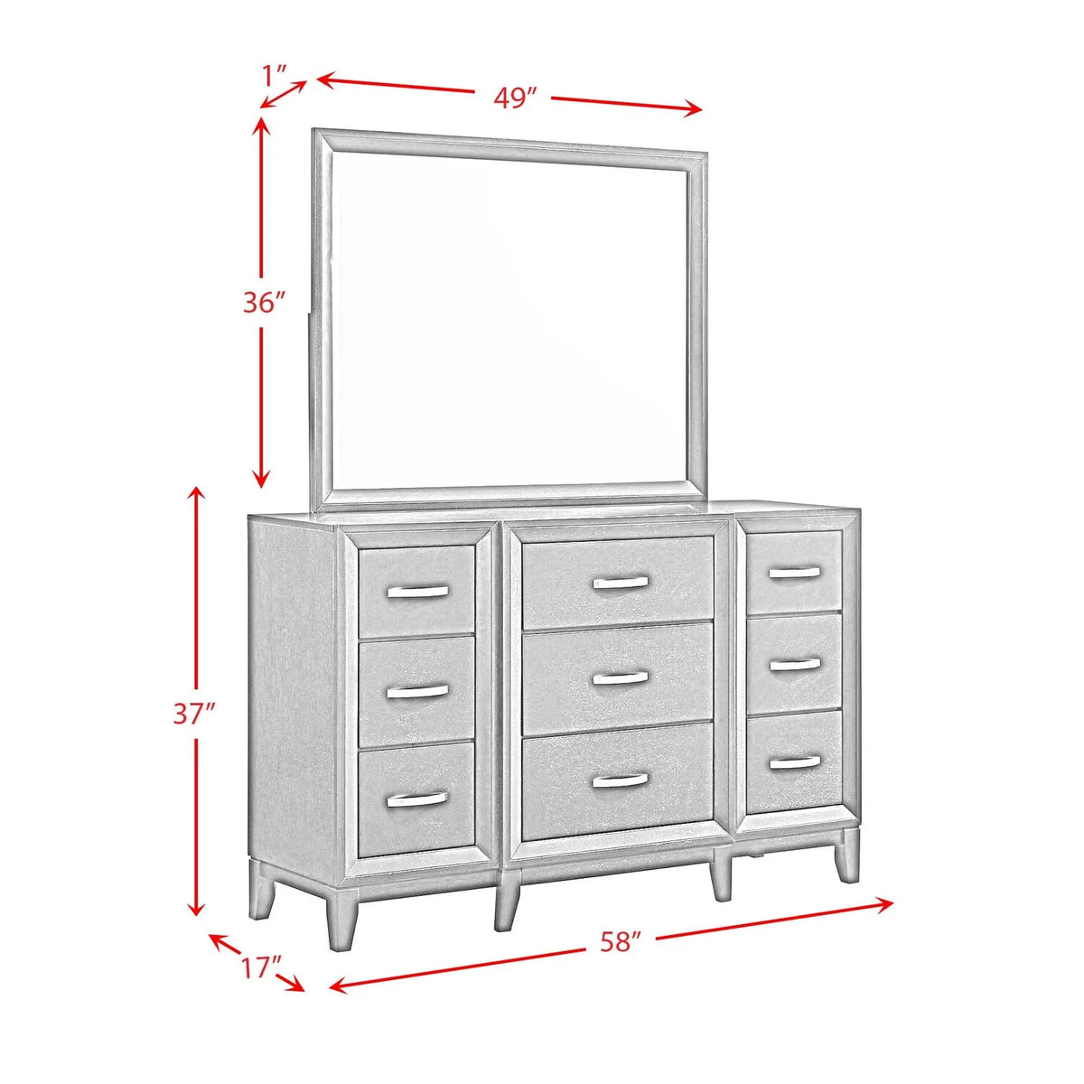 Brown 9 Drawer Wood Dresser with Mirror A6281