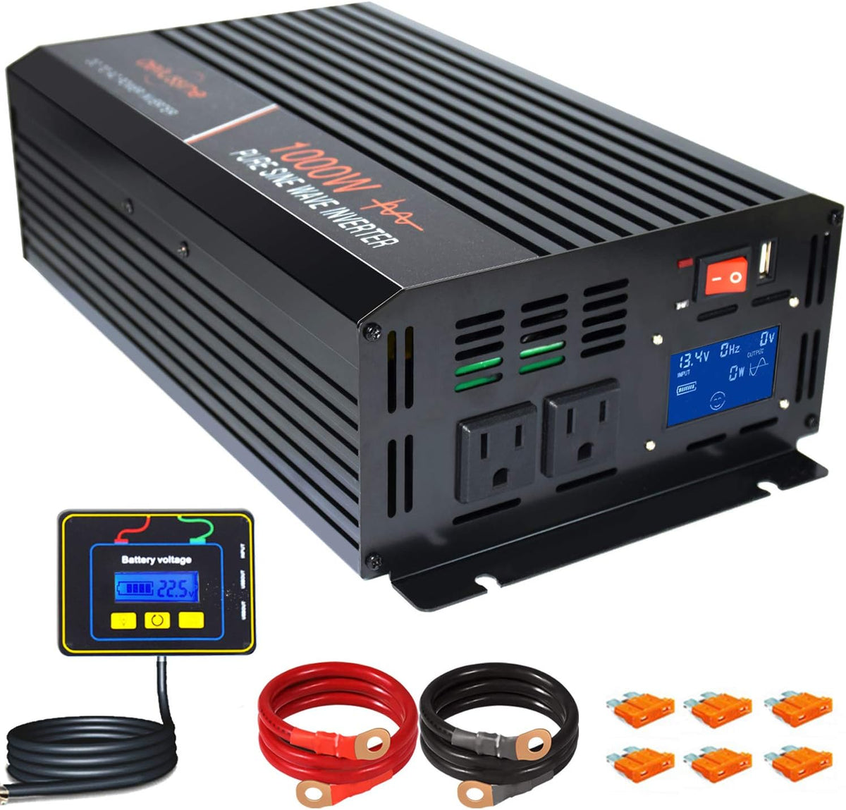 1000 Watt Pure Sine Wave Power Inverter 24V DC to AC 120V with LCD Display Remote Switch G94765