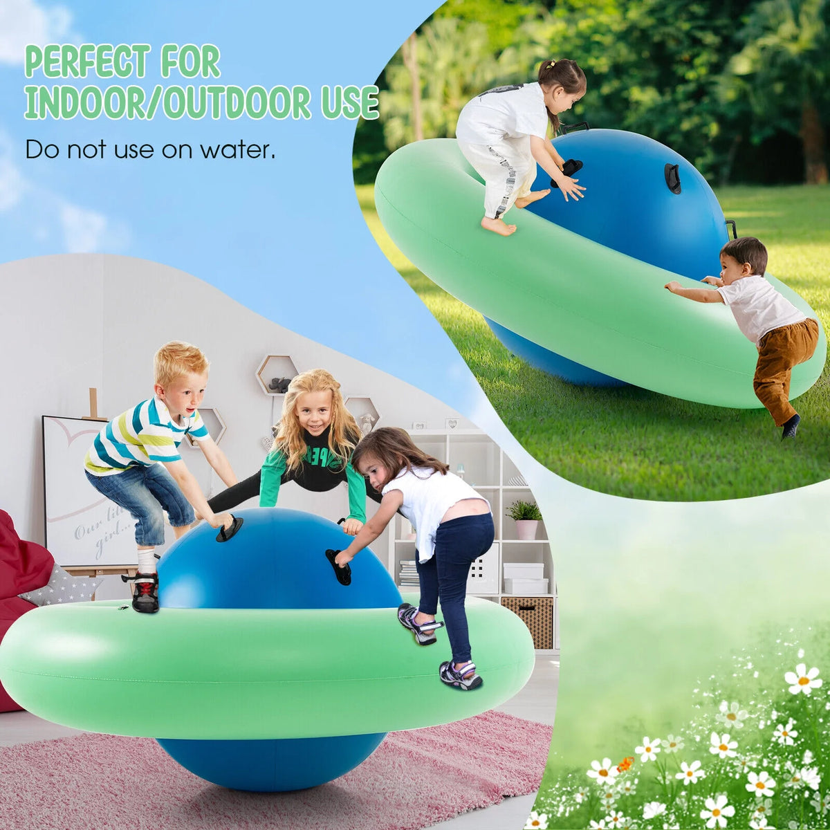Green & Blue Inflatable Dome Rocker Bouncer with 6 Handles K3242