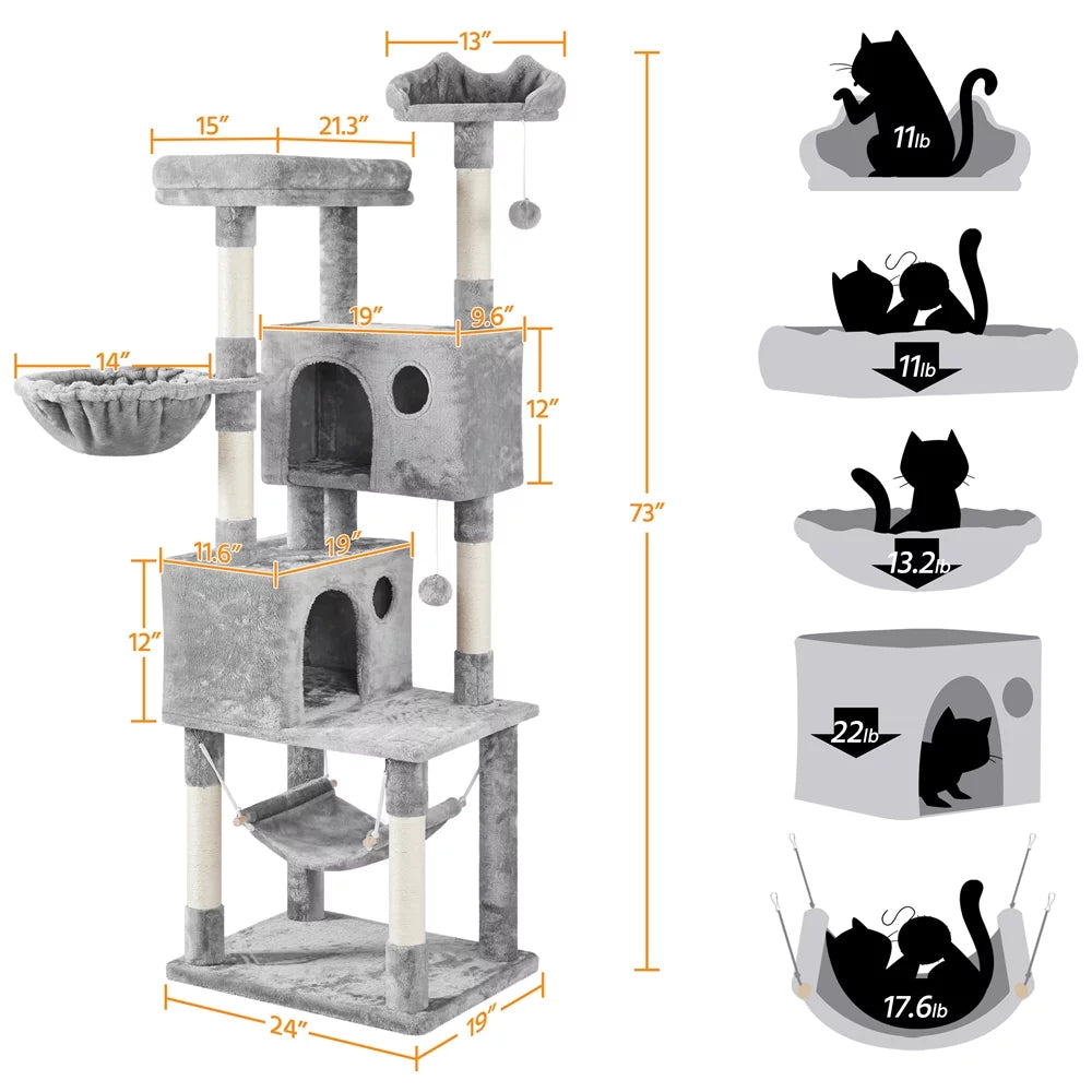 Light Gray Multilevel Cat Tree with 2 Condos O90947