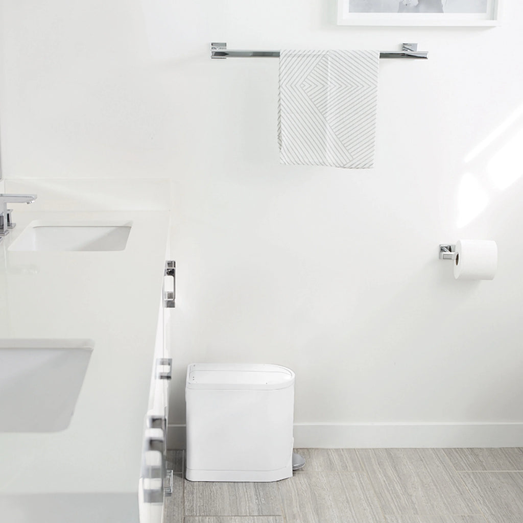 White Stainless Steel Butterfly Lid Bathroom Trash Can T283812
