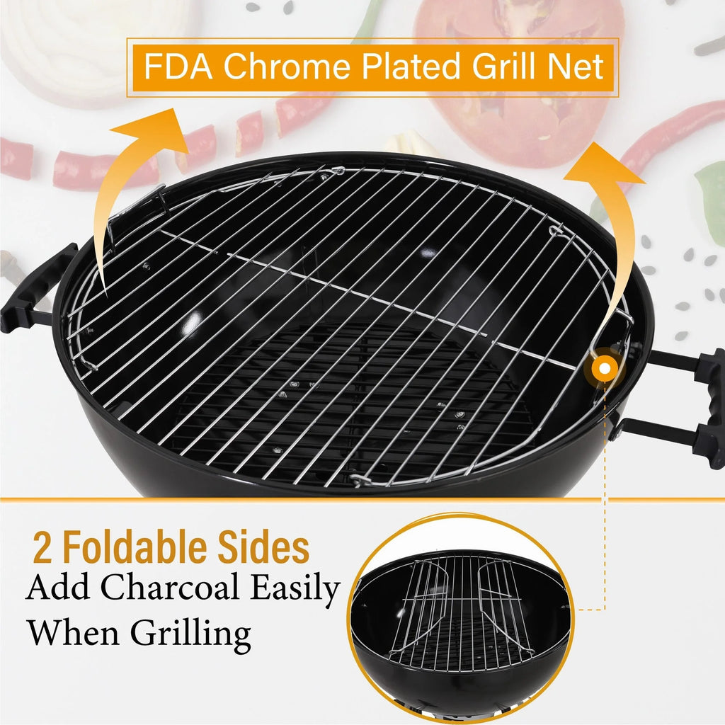 22" Enamel Charcoal Kettle Grill with Thermometer I635864