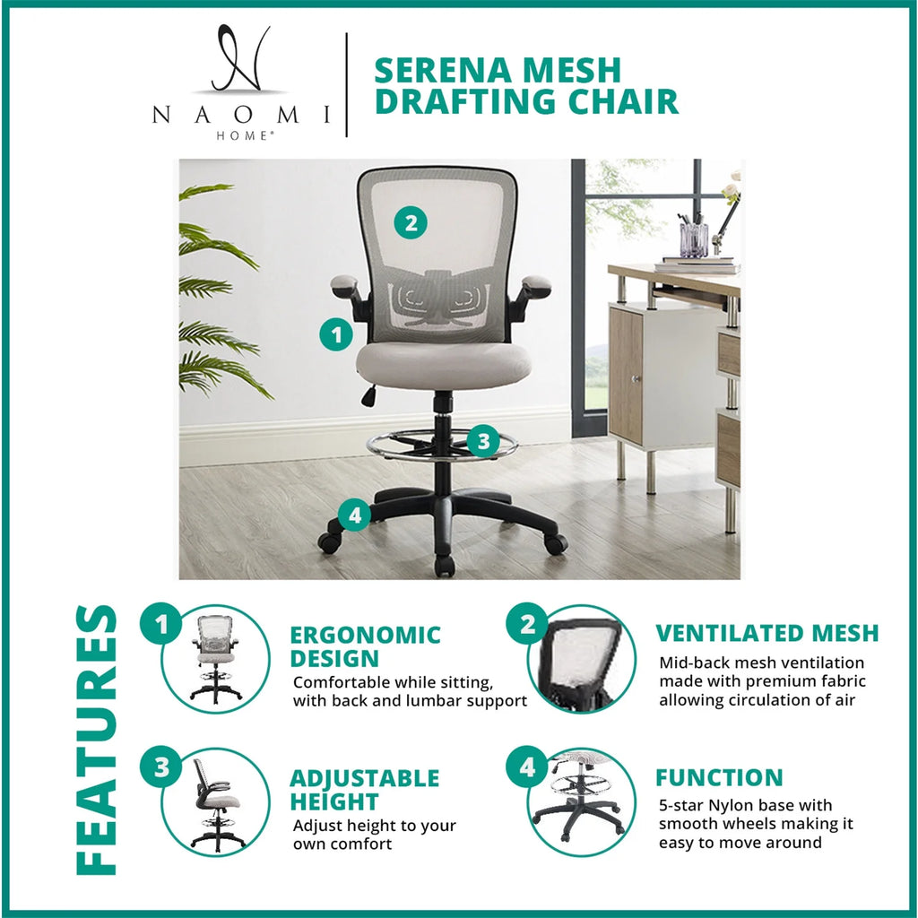 White Ergonomic Mesh Drafting Chair with Foot Ring Q689423