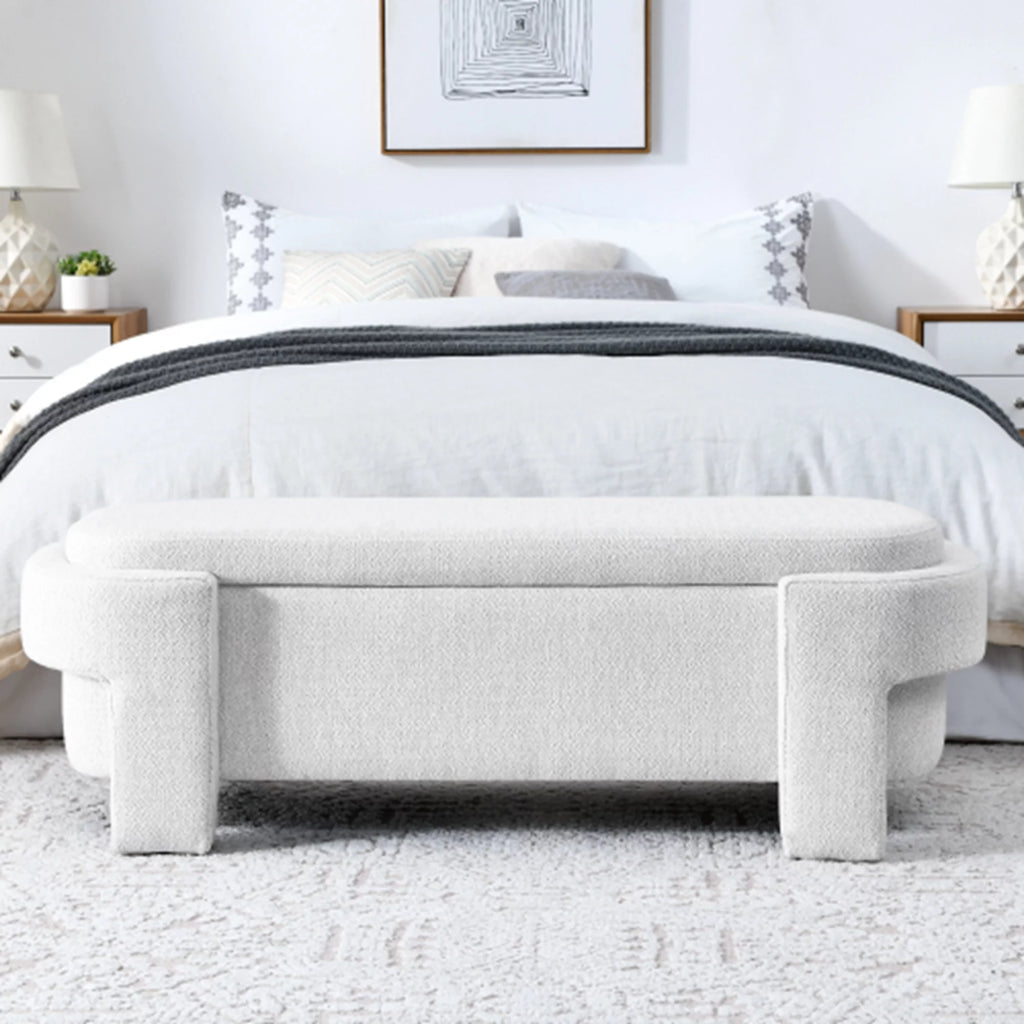 51" Chenille Upholstered Storage Ottoman Bench A171356