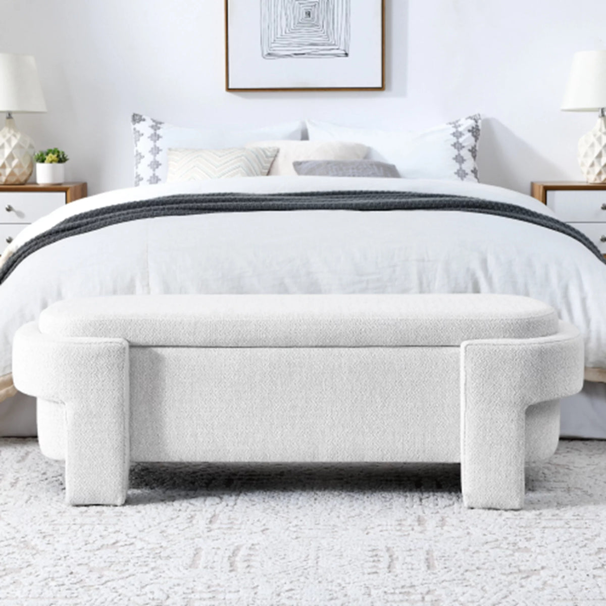 51" Chenille Upholstered Storage Ottoman Bench A171356