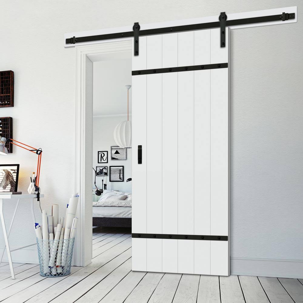 Bright White MDF Sliding Barn Door with Hardware Kit V299163