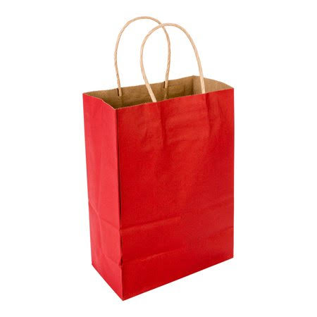 Red Paper Retail Bag with Handles, 16 inch x 9 3/4 inch x 17 1/4 inch, 100 Count Box W73692