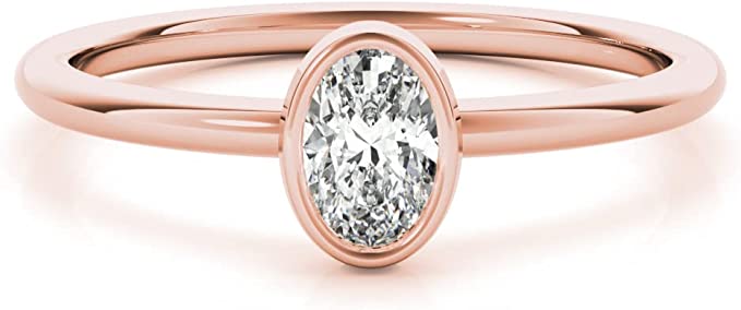 Oval Diamond Solitaire Engagement Ring in 14K Gold J819