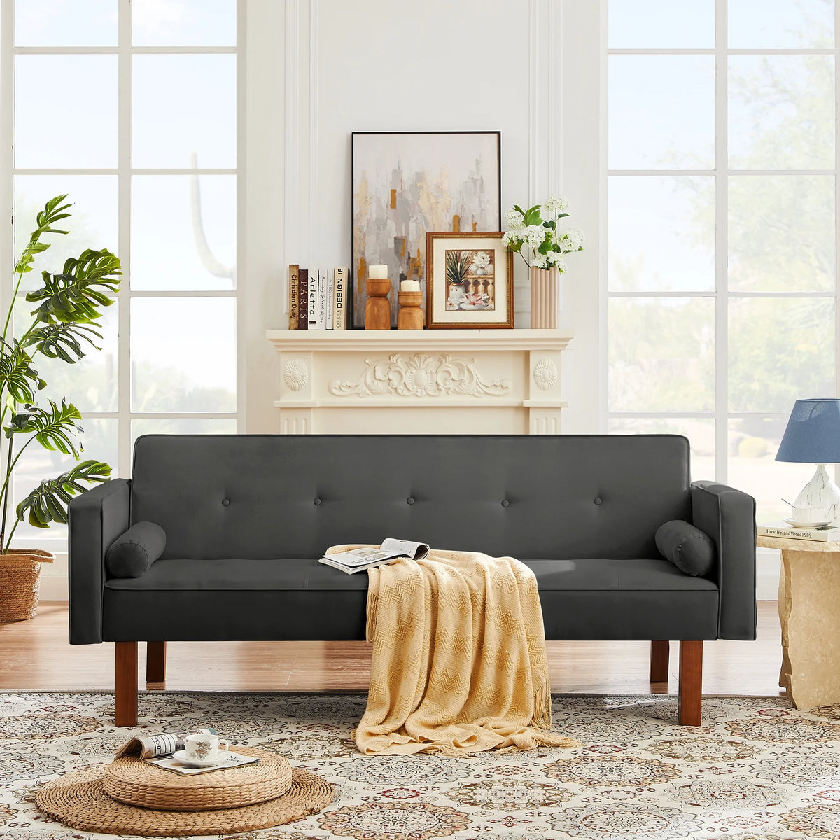 Grey Linen Futon Sofa Bed S9673