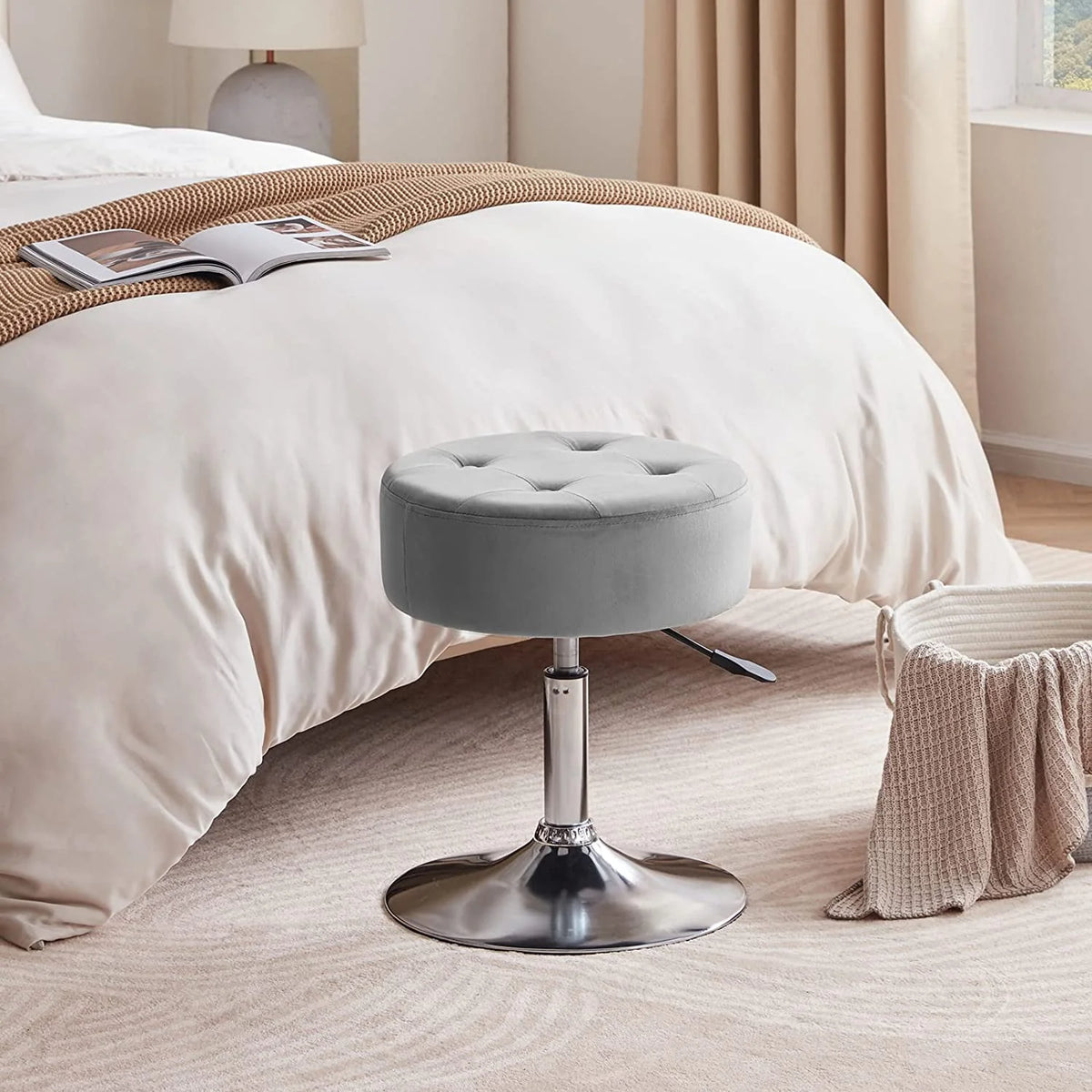 White Swivel PU Leather Vanity Stool Q354