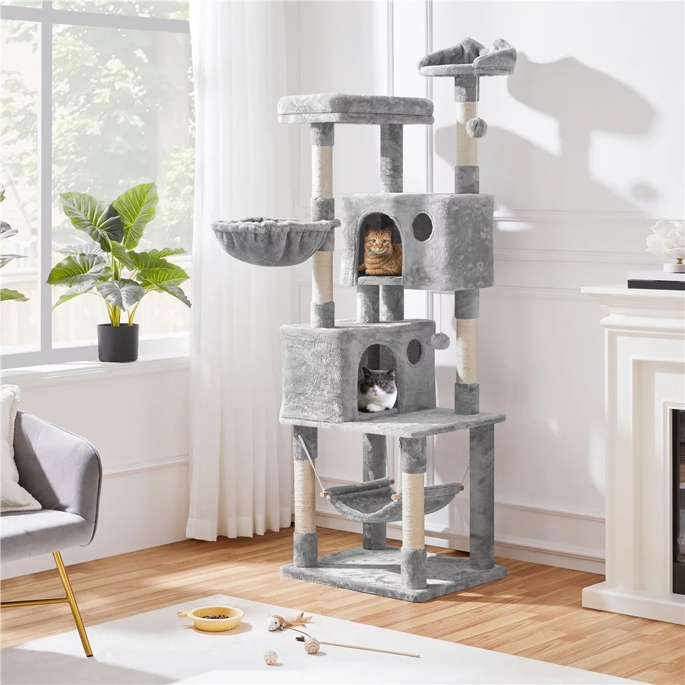 Light Gray Multilevel Cat Tree with 2 Condos O90947