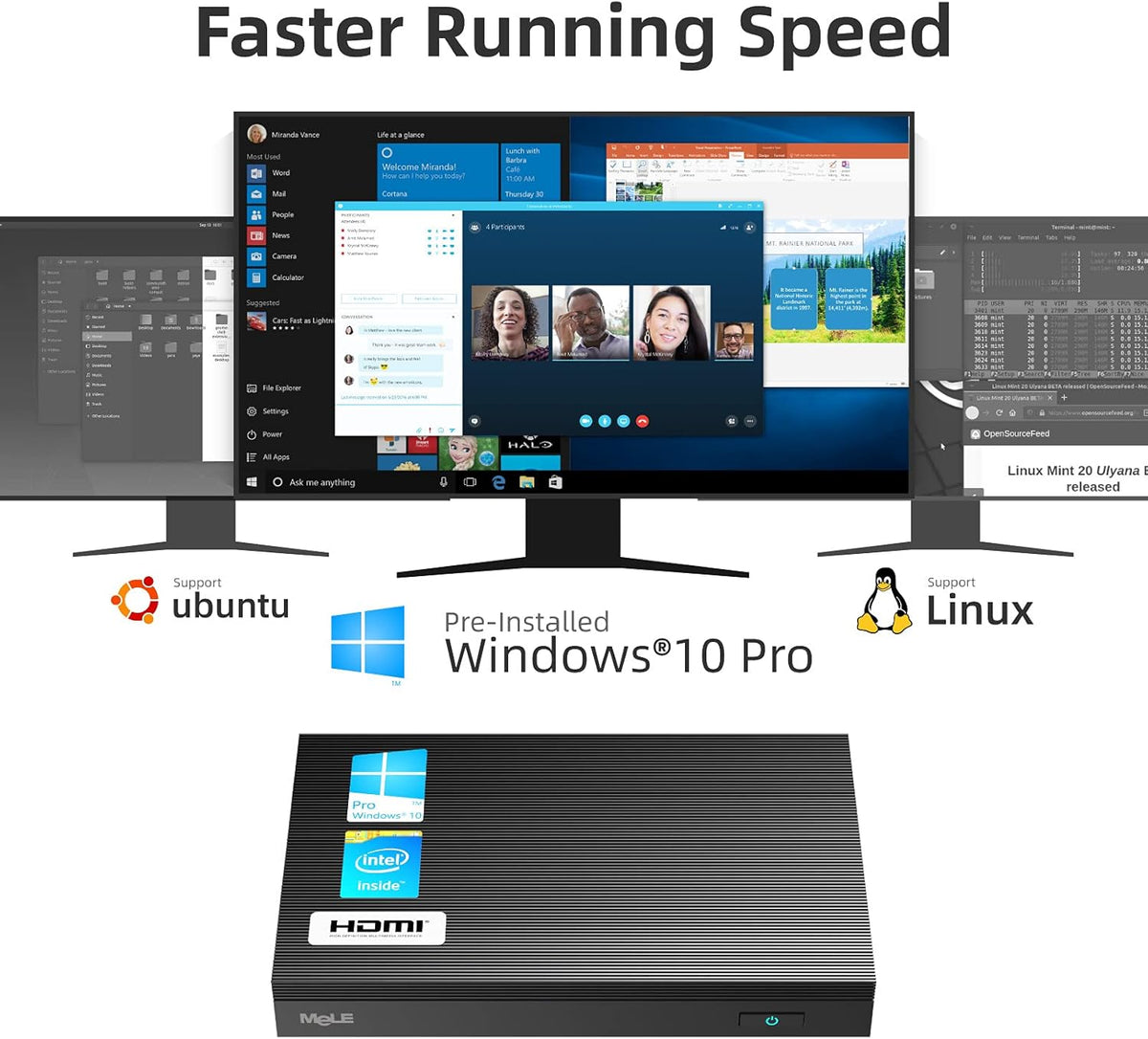 Fanless Mini PC Window11 Pro Celeron J4125 8GB/128GB Small Desktop Computer S776379
