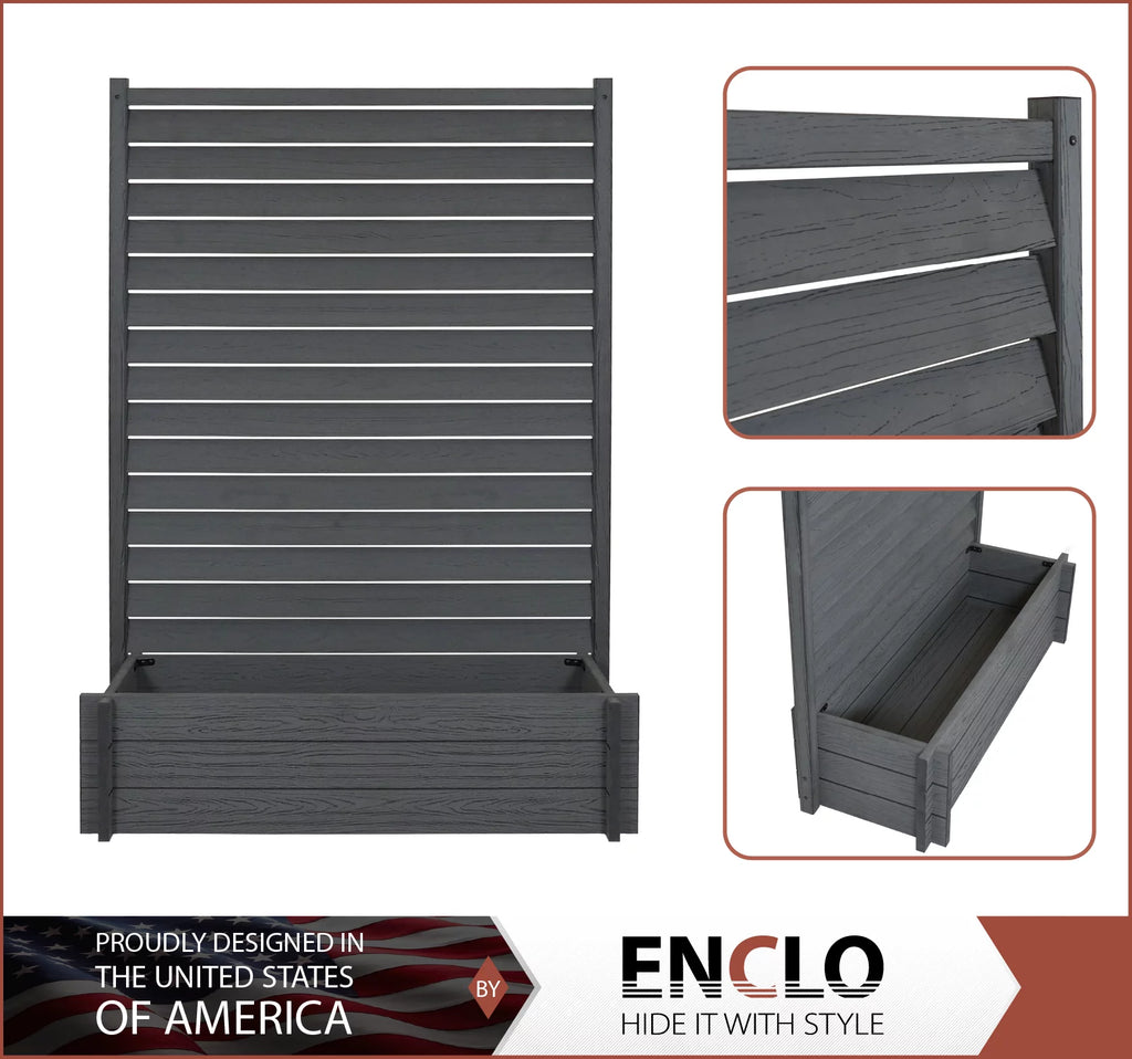 Charcoal Louvered Freestanding Screen with Planter Box S364
