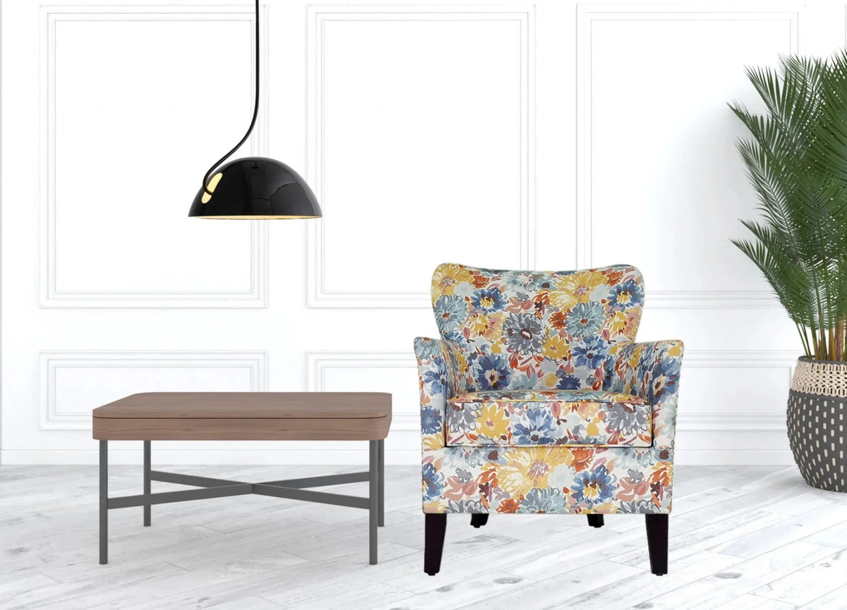 Blue Yellow Brown Floral Polyester Blend Arm Chair G606703