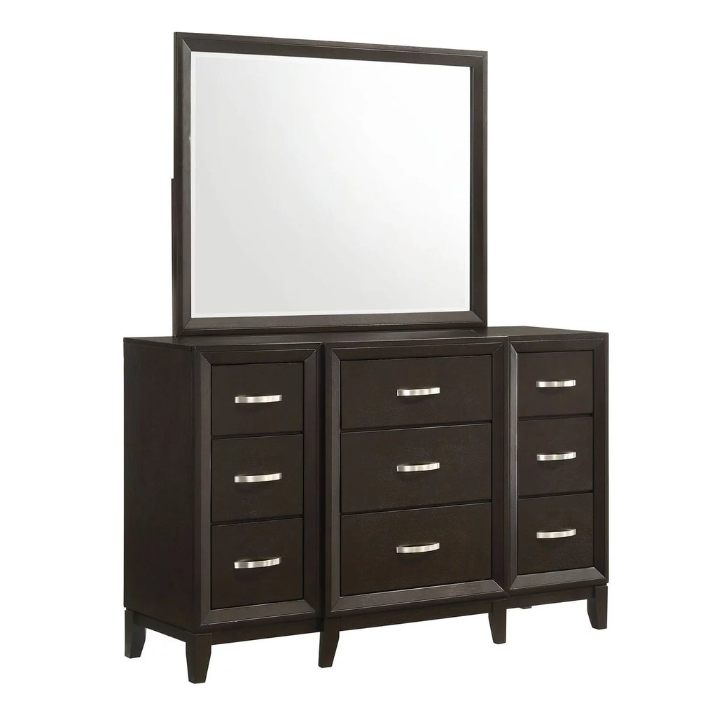 Brown 9 Drawer Wood Dresser with Mirror A6281