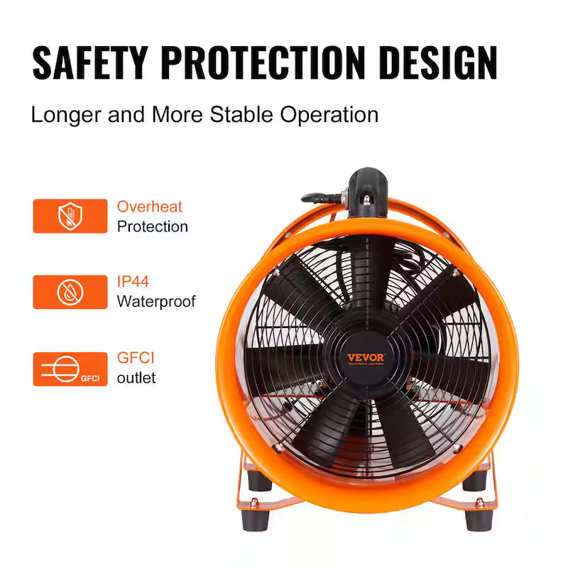 Portable 8 in. Heavy Duty Blower Fan with Duct Hose 195W 1070CFM O55035