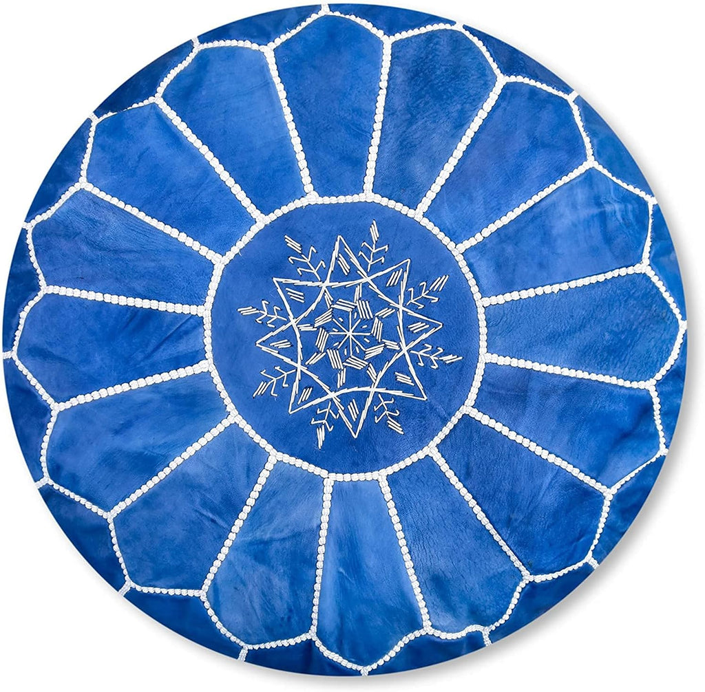 Round Moroccan Pouf Cover Genuine Leather Hand Stitched X693