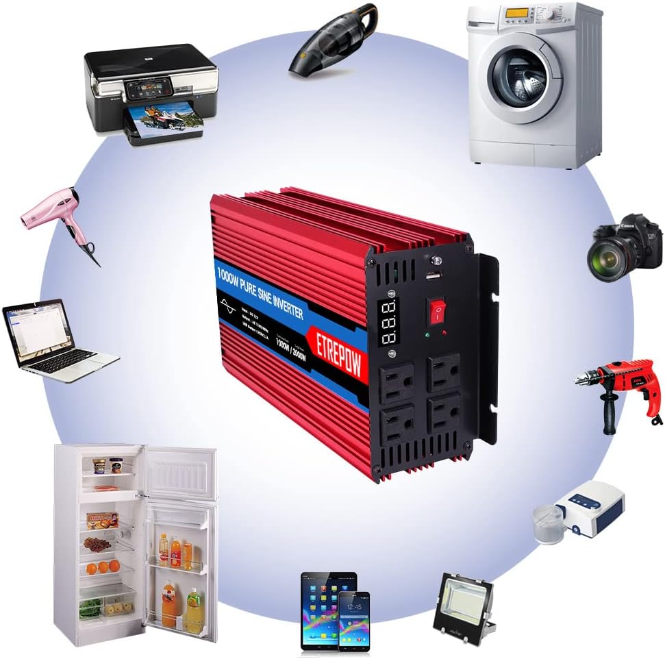 1000 Watt Pure Sine Wave Power Inverter 12V DC to 110V AC N3192
