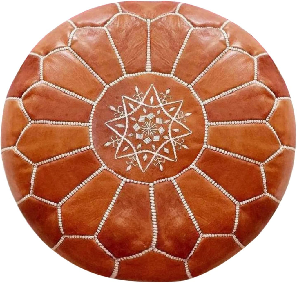 Round Moroccan Pouf Cover Genuine Leather Hand Stitched X693