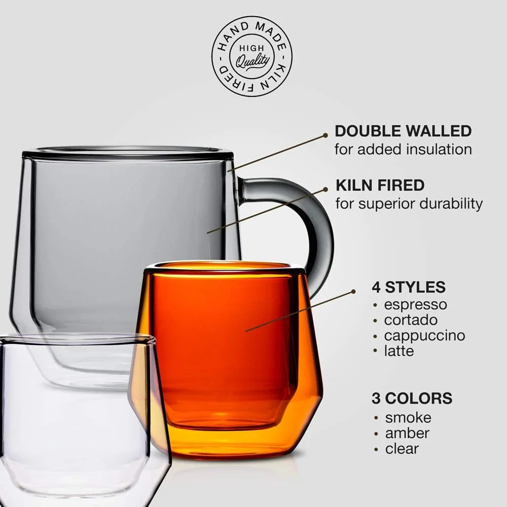 Clear 4Oz Double Walled Glass Espresso Cups with Handles O851