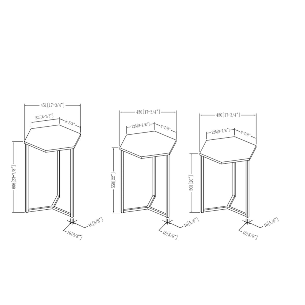 Set of 3 Geometric Nesting Accent Tables Dark Walnut/Gold Z621429