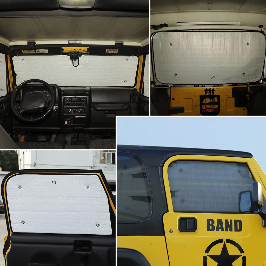 Windshield Sun Shade Sun Visor for Jeep Wrangler TJ, 6PCs Pack of 2 F9789