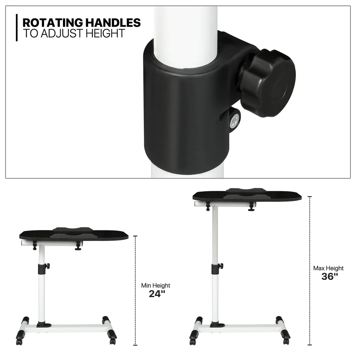 White Height Adjustable Mobile Computer Desk with Casters K687985