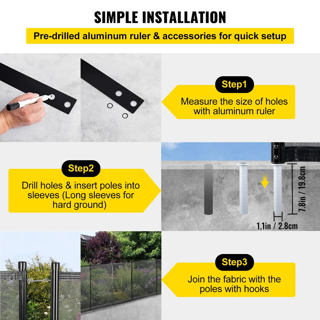 Black 4 x 48 ft Removable Pool Fence Mesh H3699
