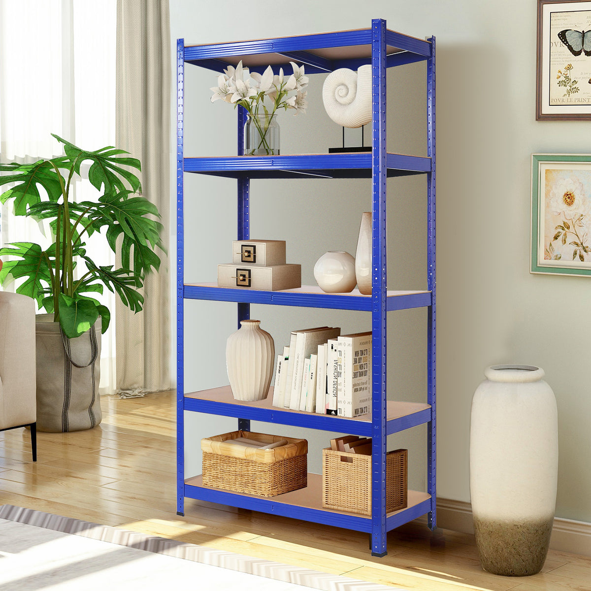 5 Tier Heavy Duty Metal Storage Shelving Unit, Blue F7315
