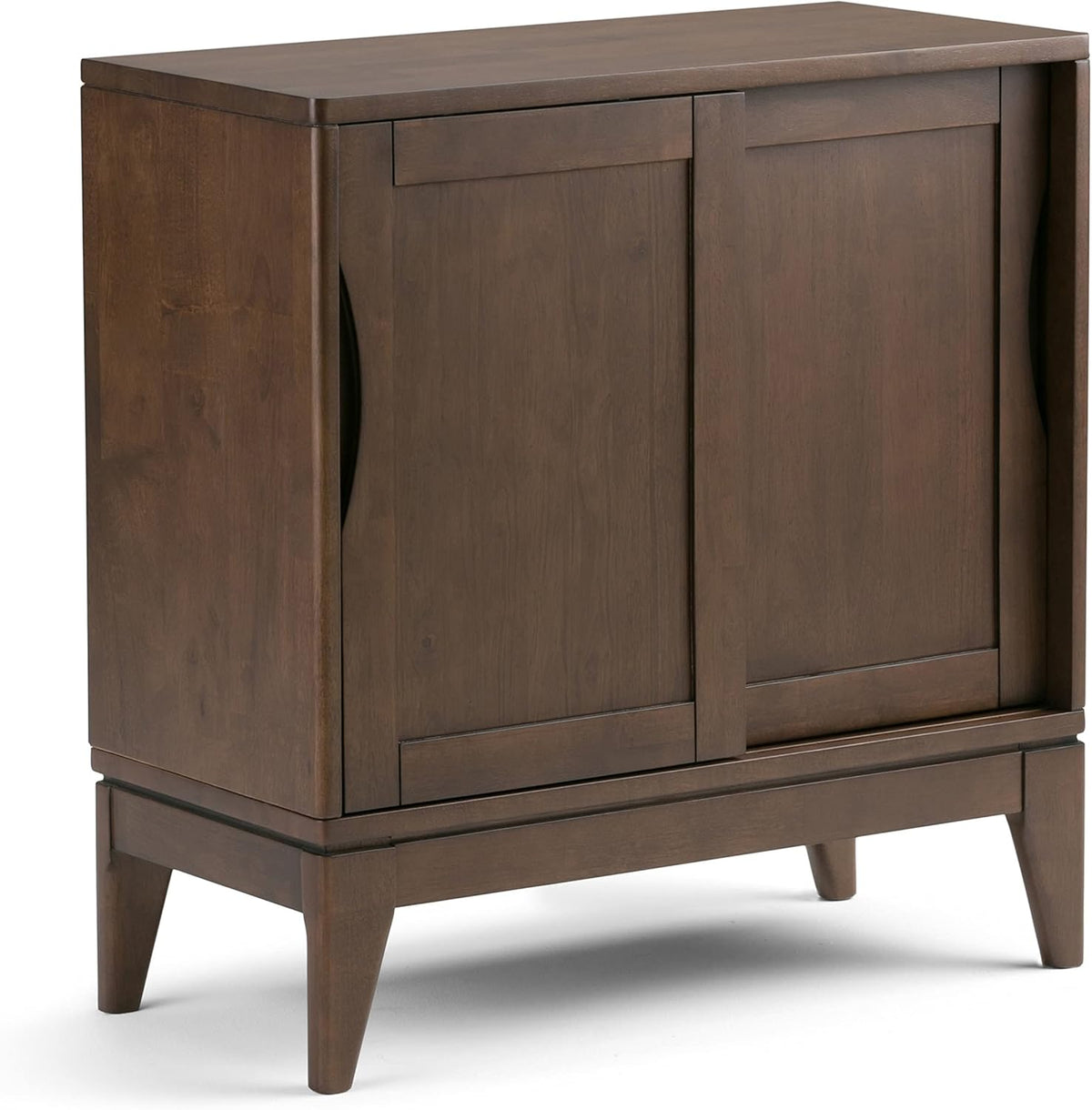 Walnut Brown Solid Wood Low Storage Cabinet with 2 Sliding Doors and 2 Adjustable Shelves C739