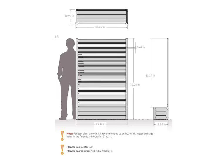 Charcoal Louvered Freestanding Screen with Planter Box S364