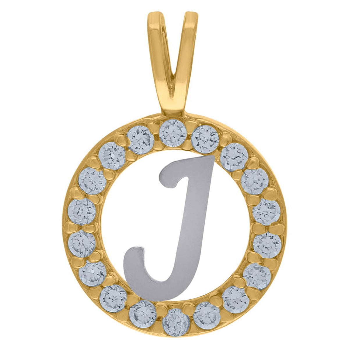 10k Two Tone Gold CZ Initial J Pendant Necklace X885341