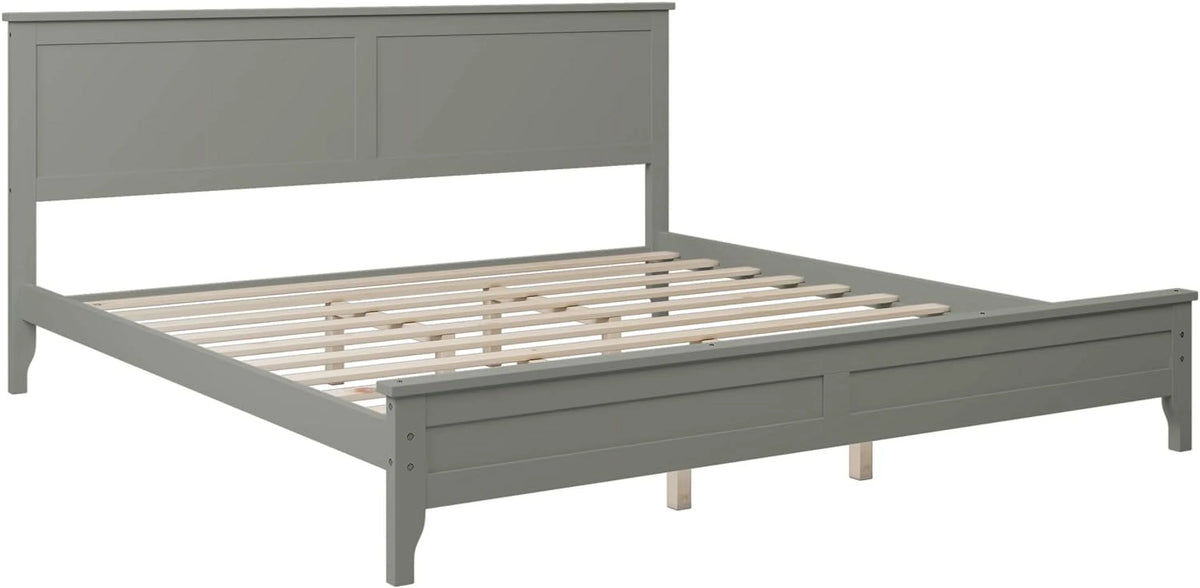 Gray Solid Wood Platform Bed Frame with Headboard H4129