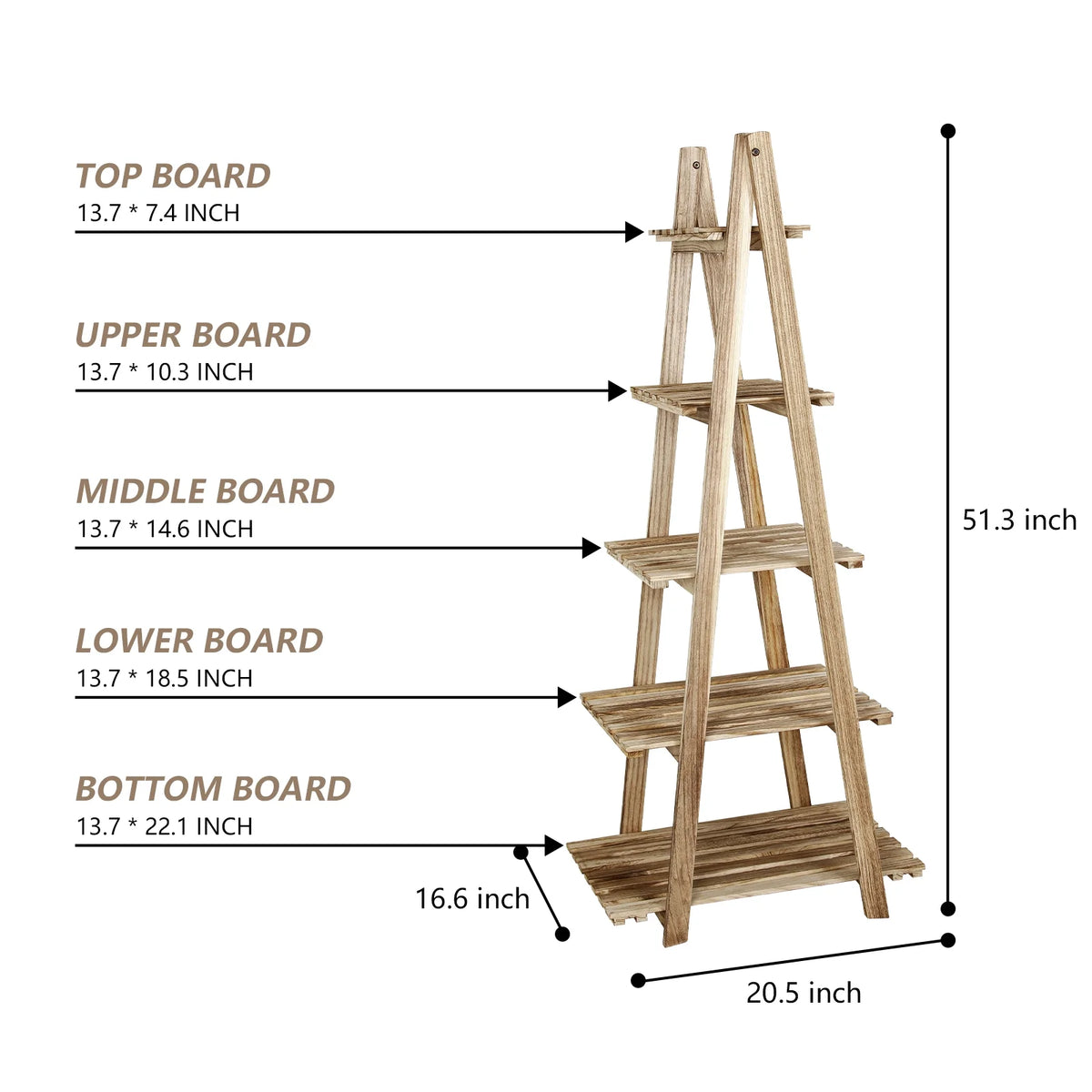 5-Tier Ladder Shelf Bookcase Storage Display Shelf Natural S37768